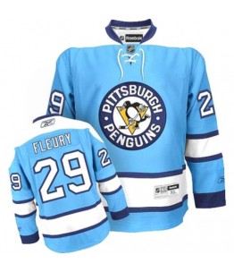 NHL Marc-Andre Fleury Pittsburgh Penguins Authentic Third Reebok Jersey - Light Blue