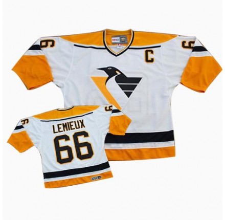 NHL Mario Lemieux Pittsburgh Penguins White/ Authentic Throwback CCM Jersey - Orange
