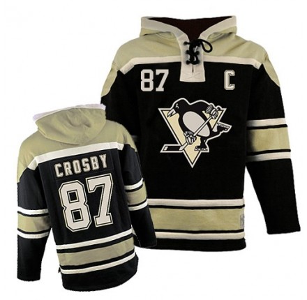 NHL Sidney Crosby Pittsburgh Penguins Old Time Hockey Authentic Sawyer Hooded Sweatshirt Jersey - Black